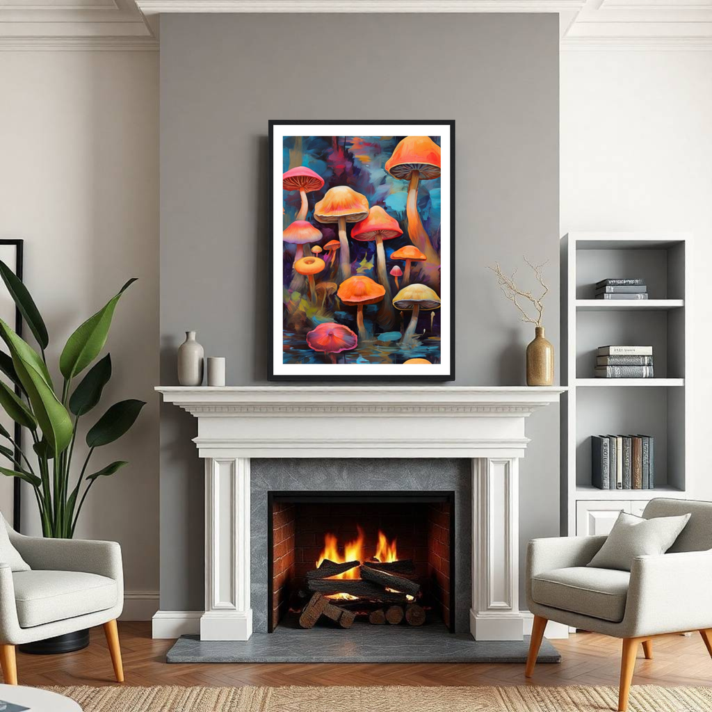 Surreal Mushroom Art Poster – Bioluminescent Fantasy Nature Wall Art