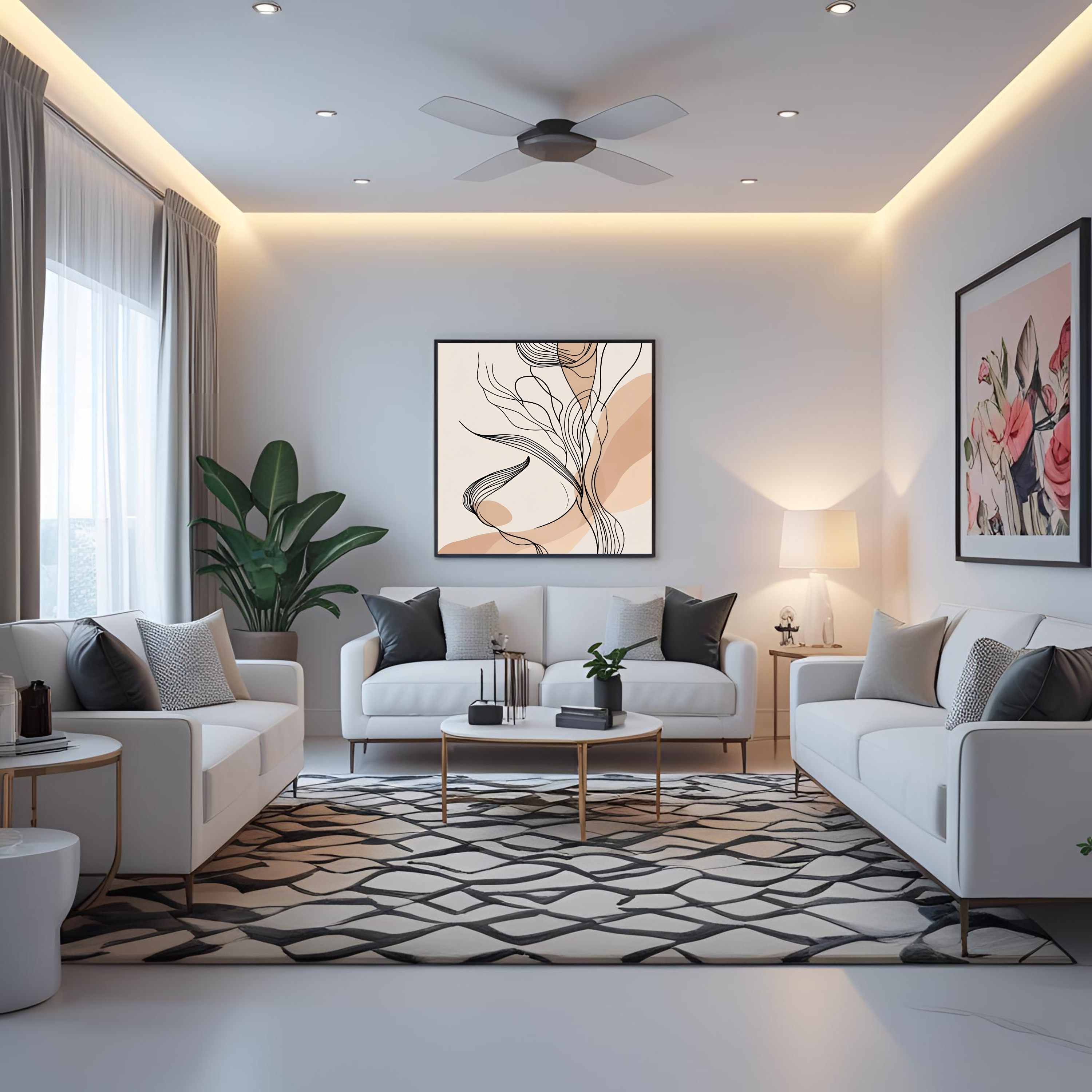 Desert Murmurs  – Soft Neutral Tones with Flowing Black Wave Patterns