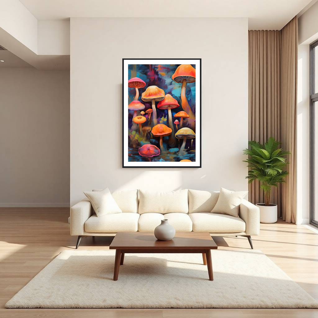 Surreal Mushroom Art Poster – Bioluminescent Fantasy Nature Wall Art