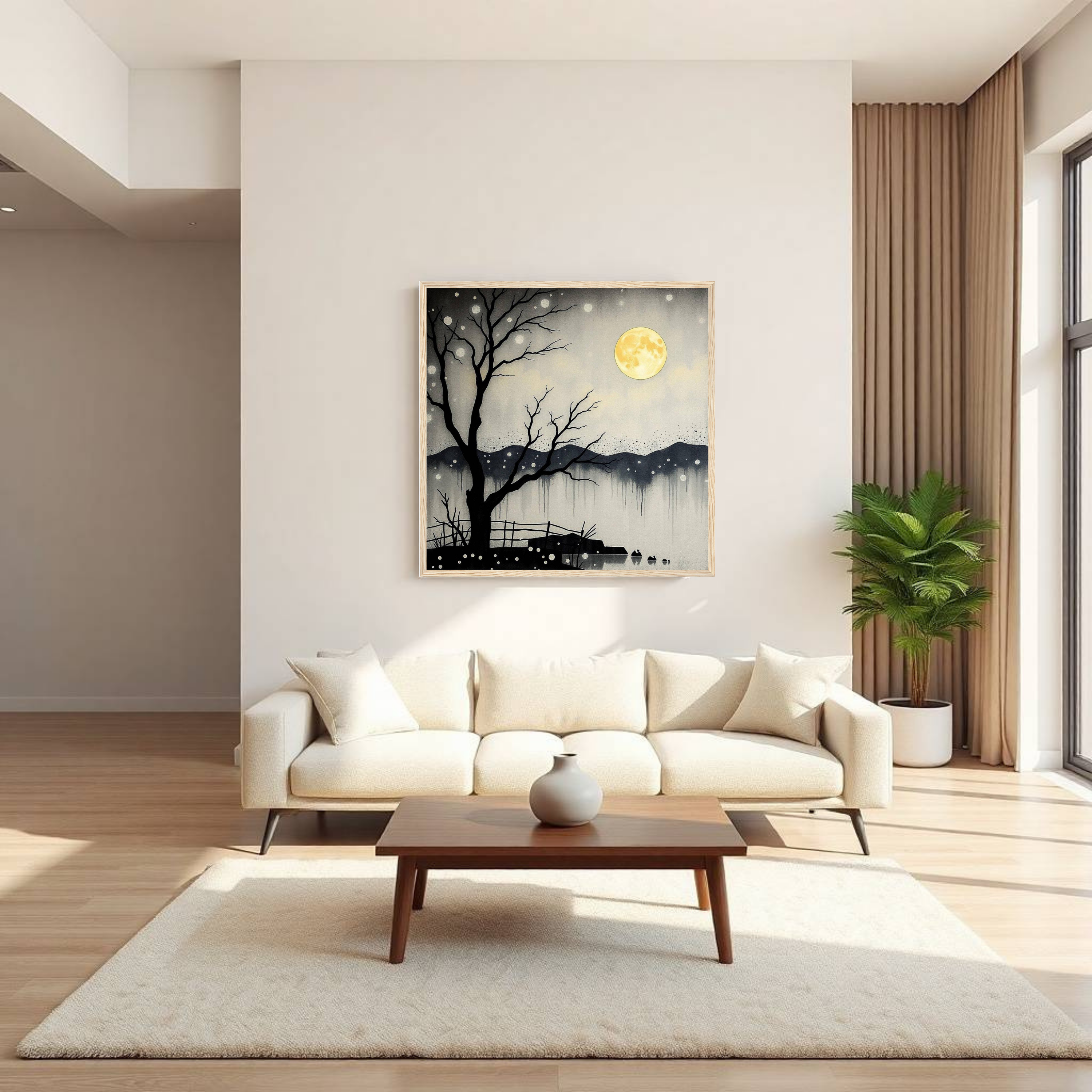Yellow Moon Serenity - Night Sky Wall Art