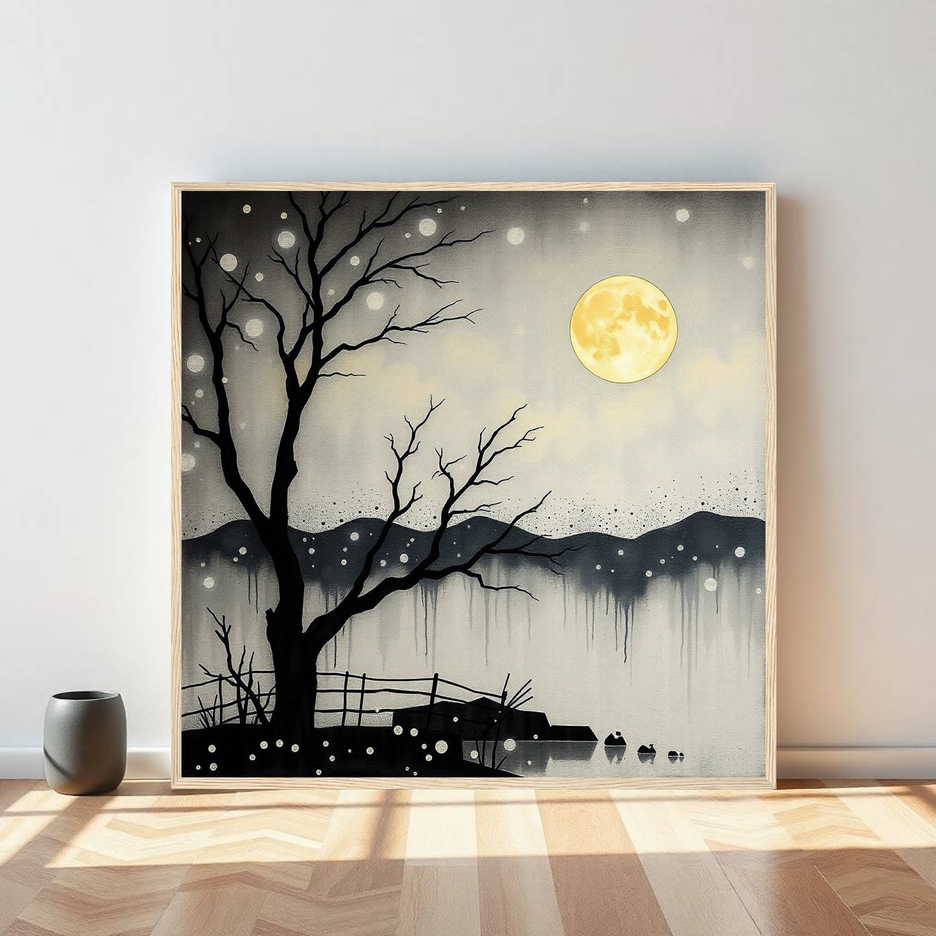 Yellow Moon Serenity - Night Sky Wall Art