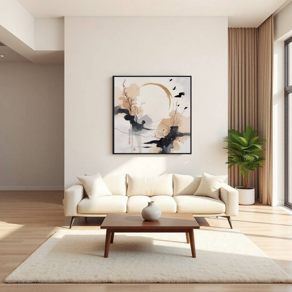 Tranquil Ink & Bloom — Sumi Ink Wall Art