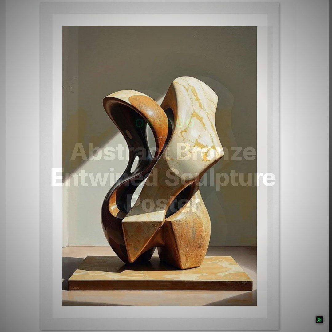 Abstract Bronze Entwined Sculpture Poster | Modern Curved Metallic Wall Art Print – Clean Showcase
